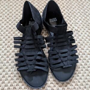 EILEEN FISHER Rato Stretch Slip-On Fisherman Sandals, Black, size 7.5, NWOB